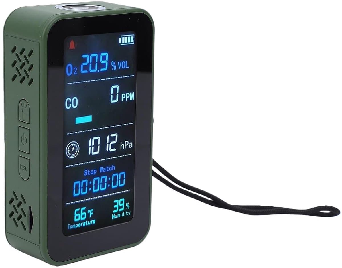 Luchtkwaliteitsdetector - Zuurstofmonitor Meter - Buitenactiviteiten - 7-in-1 Multifunctioneel - 30x61x110mm - Zwart