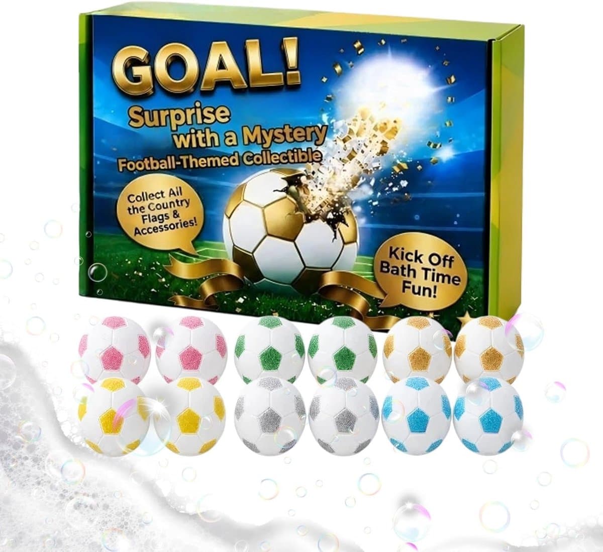Natuurlijke Badballen - Voetbal Douchetabletten - Ontspannend Bad - Handgemaakt Schuim - 200 g - Multicolor