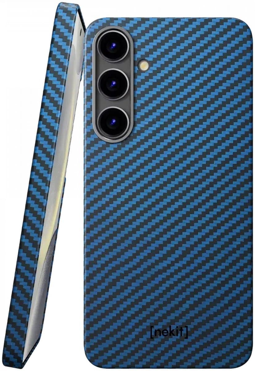 NEKIT Fiber Hoesje Geschikt voor Samsung Galaxy S24 Plus - Compatibel met MagSafe - High-tech Kevlar Aramidevezels 1500D - Back Cover Ultra Dun - Blauw