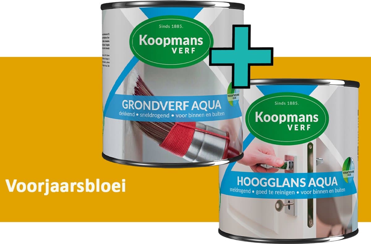 Koopmans Grondverf Aqua en Hoogglans Aqua Verfset - Binnen en Buiten - Voorjaarsbloei - 2x 2,5 l