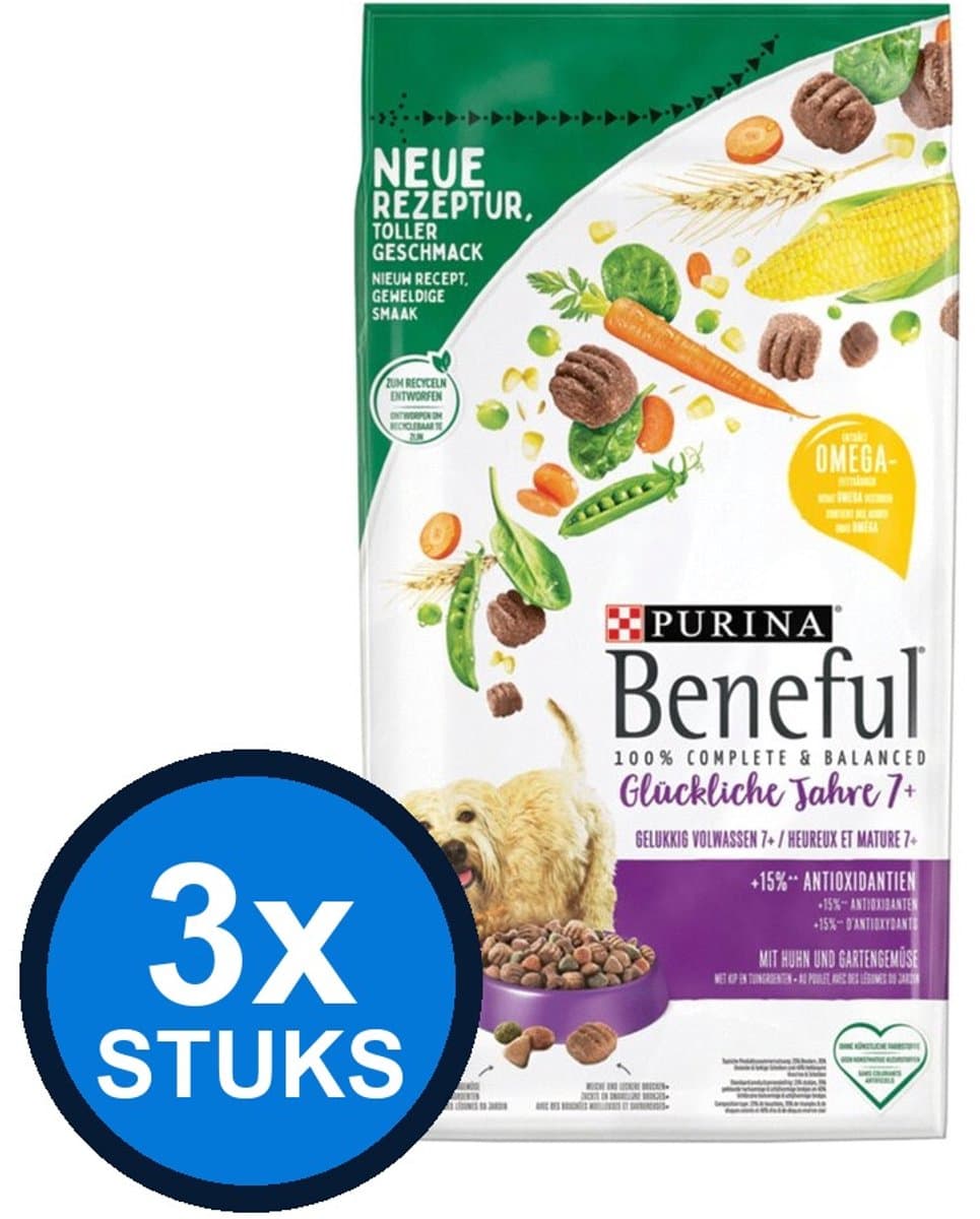 3x Beneful - Gelukkig Volwassen - Hondenvoer Droogvoer - 1.4 kg
