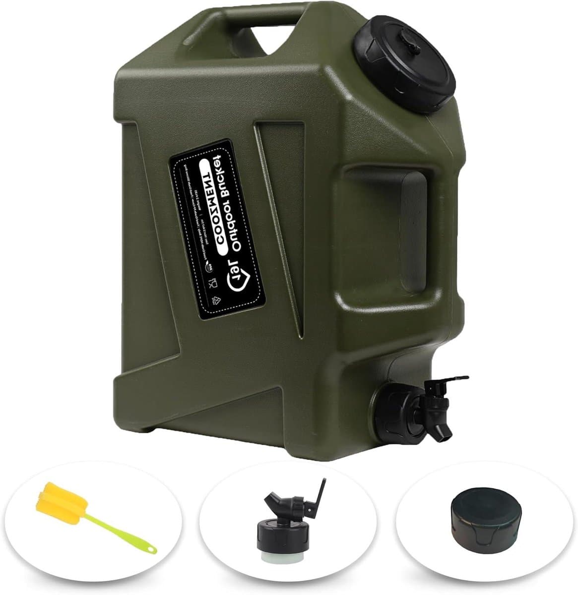 Watercontainer met Spons - Watertank Kruik - Kamperen Buiten - Unieke Kraan - 12L - Groen