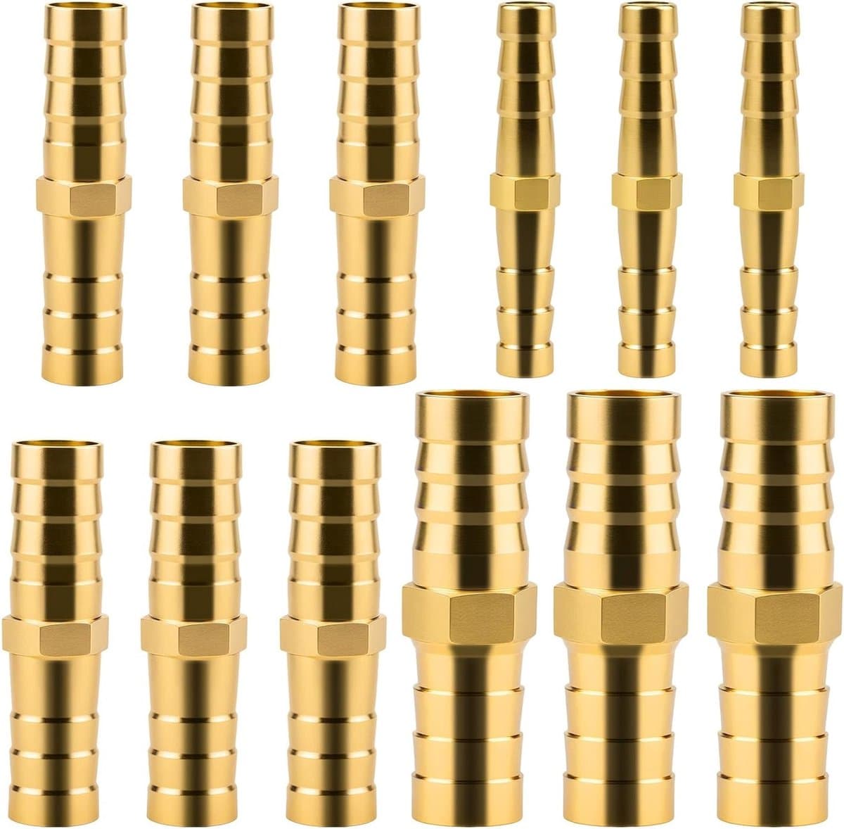 Set van 12 Messing Slangkoppelingen, 1/4 inch tot 1/2 inch, Inclusief Splittang voor Slangen, Schroefverbindingen en Barbs