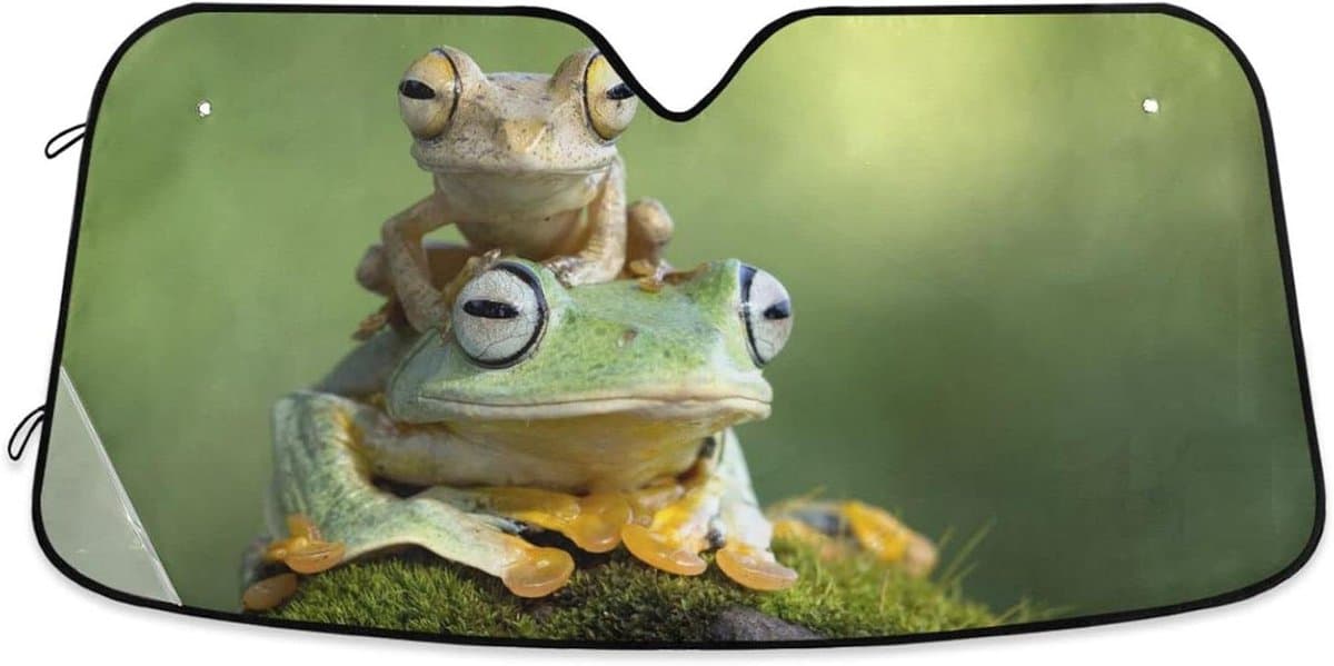 Voorruit Zonnescherm Auto - Auto Zonneklep - Auto Koel Houden - Grappig Kikker Ontwerp - 70 x 130 cm - Groen