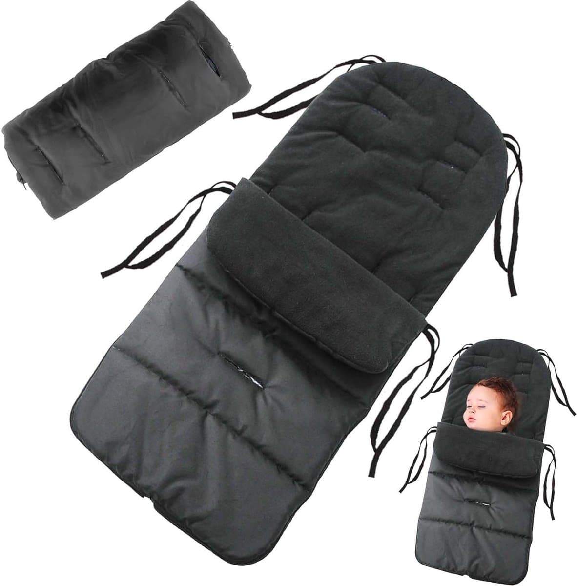 Kinderwagen Voetenzak - Slaapzak Kinderwagen - Warm Blijven - Ritssluiting Voeteneind - 83 cm x 40 cm - Zwart