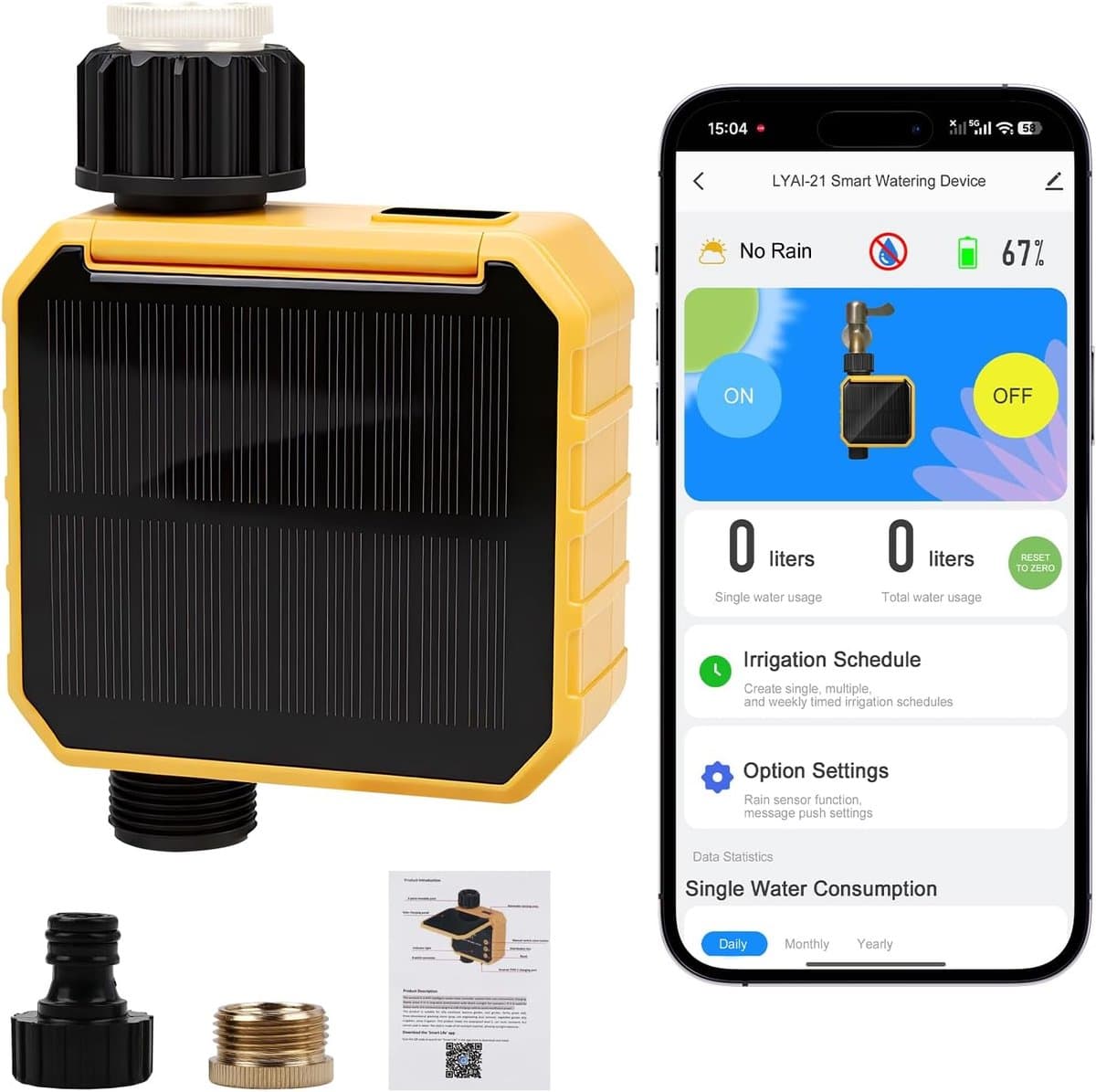 WiFi zonne-irrigatietijd - slimme app-afstandsbediening, watertimer, programmeerbare automatische slangregelaar voor buiten of tuingazon besproeiing - 1 stopcontact