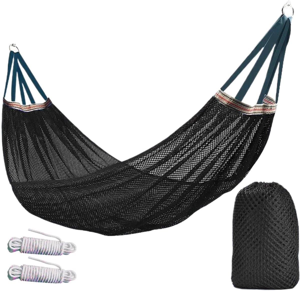 Draagbare Hangmat - Kampeer Hangmat - Buiten Ontspannen - Ademend Ijszijde Mesh - 260x130 cm - Zwart