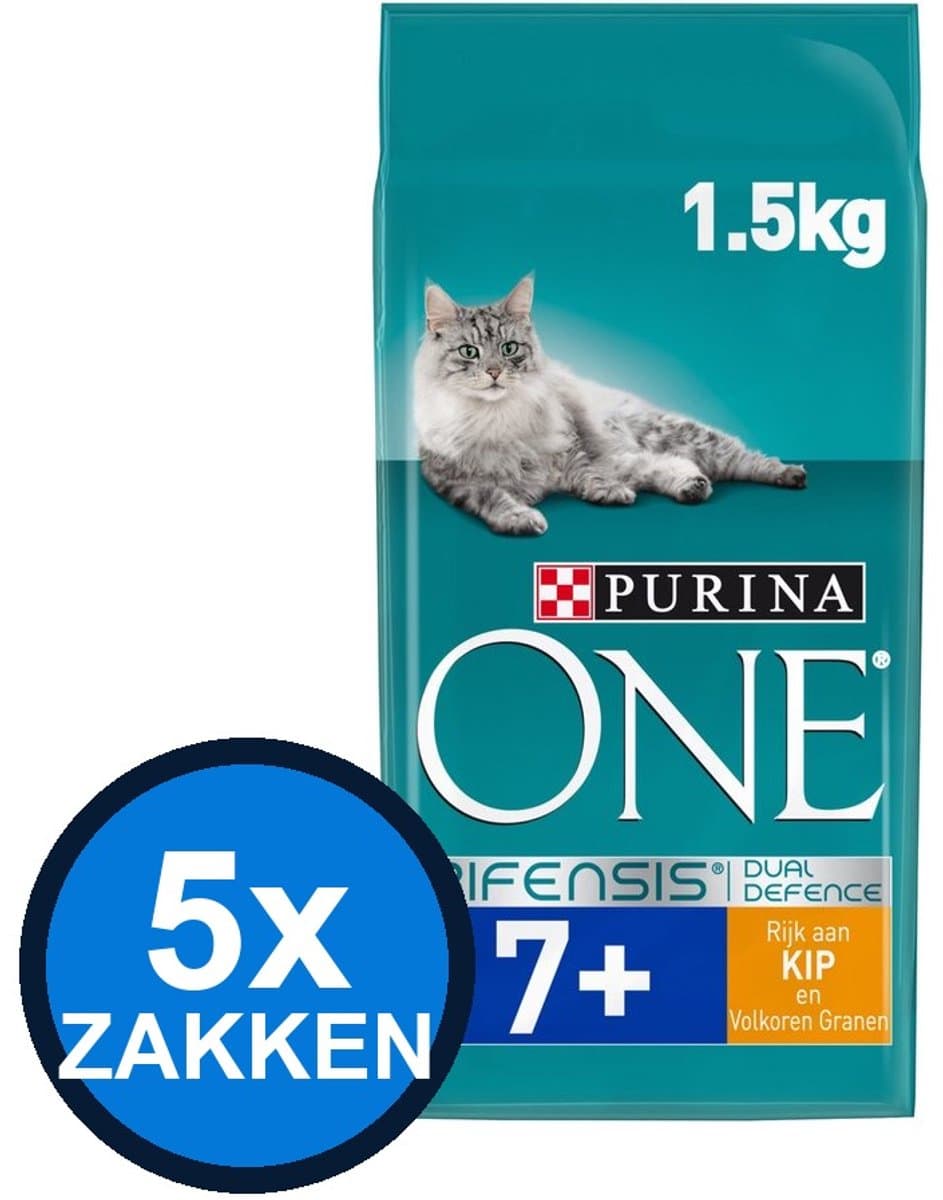 5x Purina One - Senior Kip&Verse Groenten - Kattenvoer Droogvoer - 1.5 kg