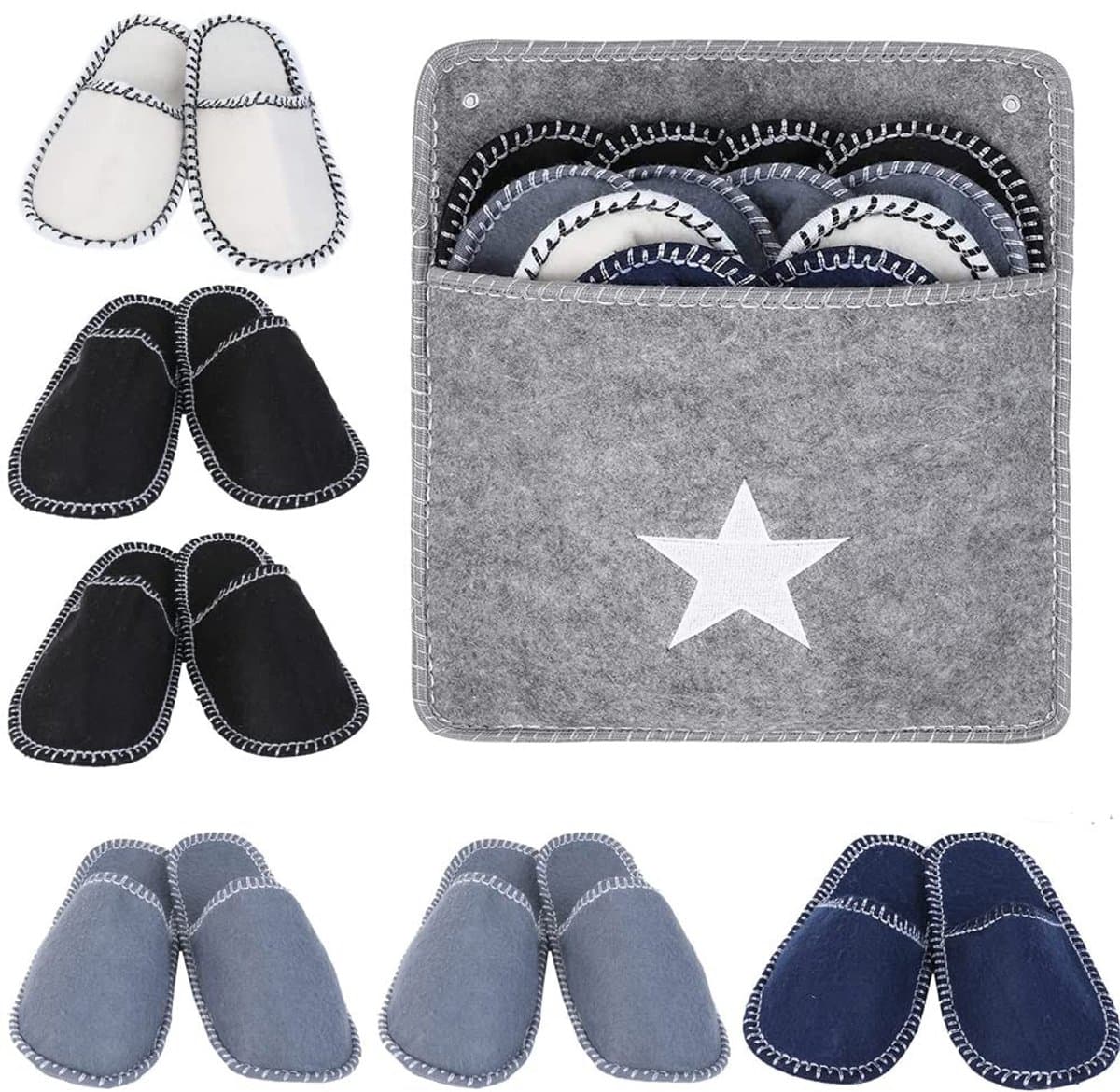 Dailygoods- Pantoffels Draagbaar 6 Stuks - Antislip Slippers - Fleece Vilten - Gesloten Teen - Thuisgebruik - Inclusief Opbergzak - Gastenslippers