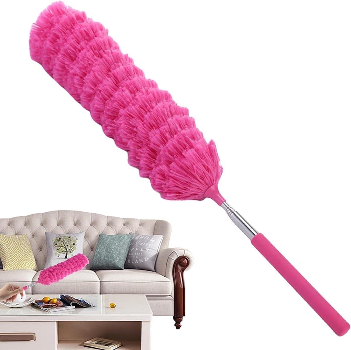 Microvezel Plumeau - Stofborstel Verstelbaar - Stofvrij Huis - Elektrostatische Adsorptie - 38 cm - Roze