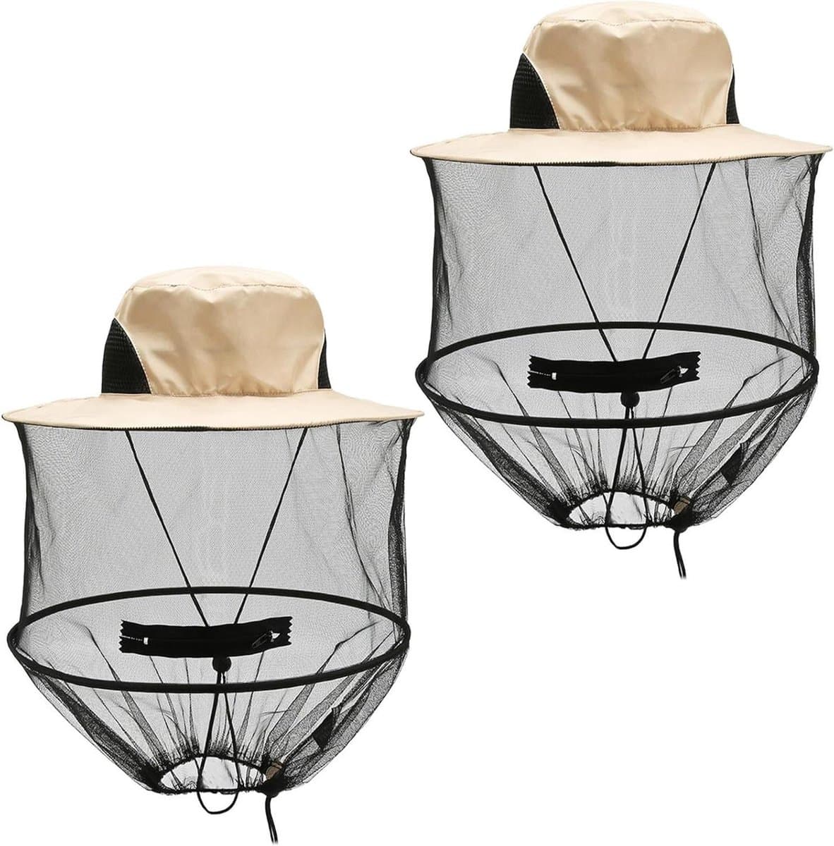 Imkerhoed met Sluier - Muggenhoed Beschermhoed - Bescherming tegen Insecten - Fijnmazig Net - 2 stuks - Beige
