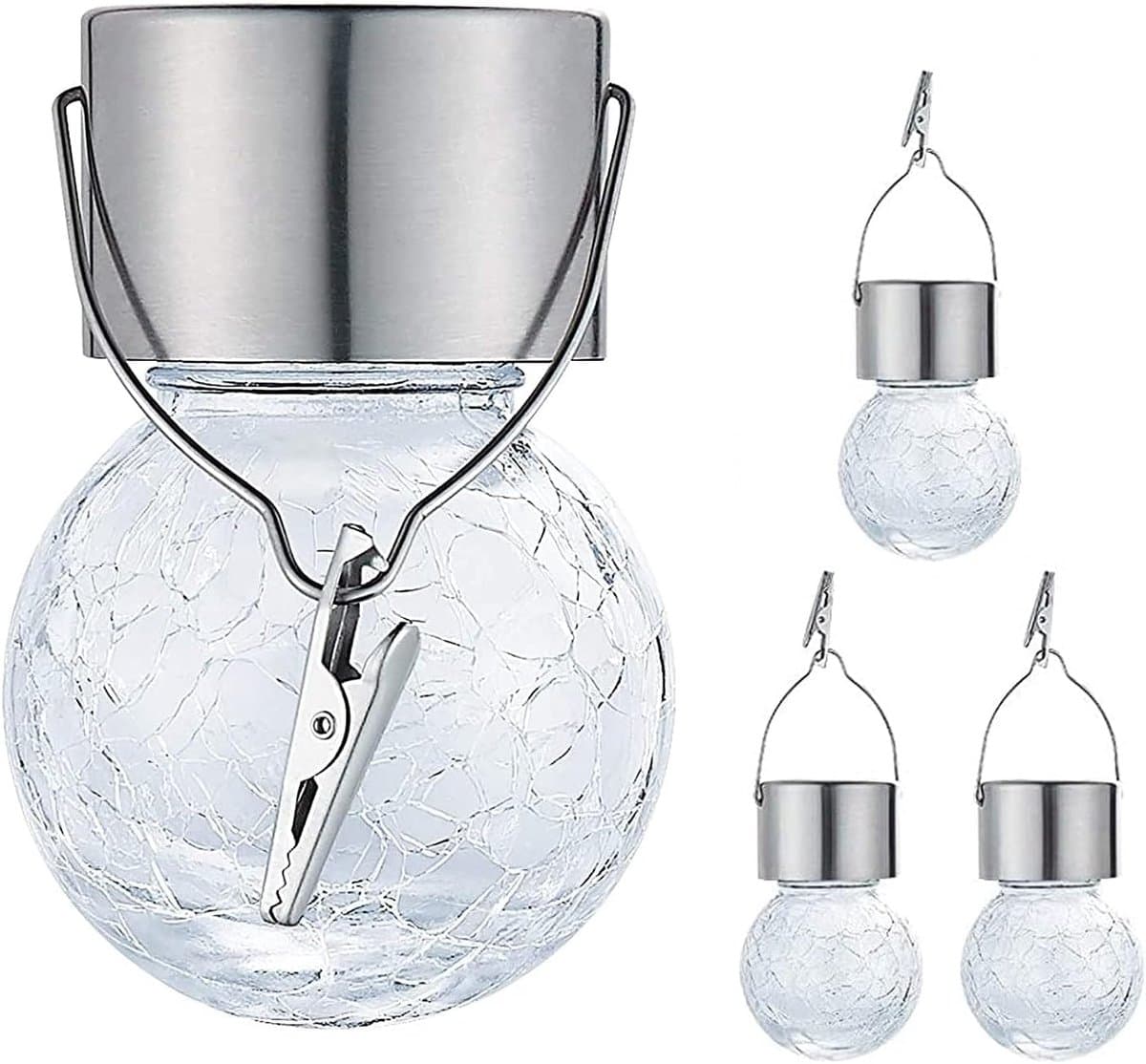 Solar Buitenverlichting - Kerstversiering - Nachtlampje - Ophangbare Zonne-energie Tuinlampen - Met Barstglas - IP44 Waterdicht - 4 stuks - Wit Licht