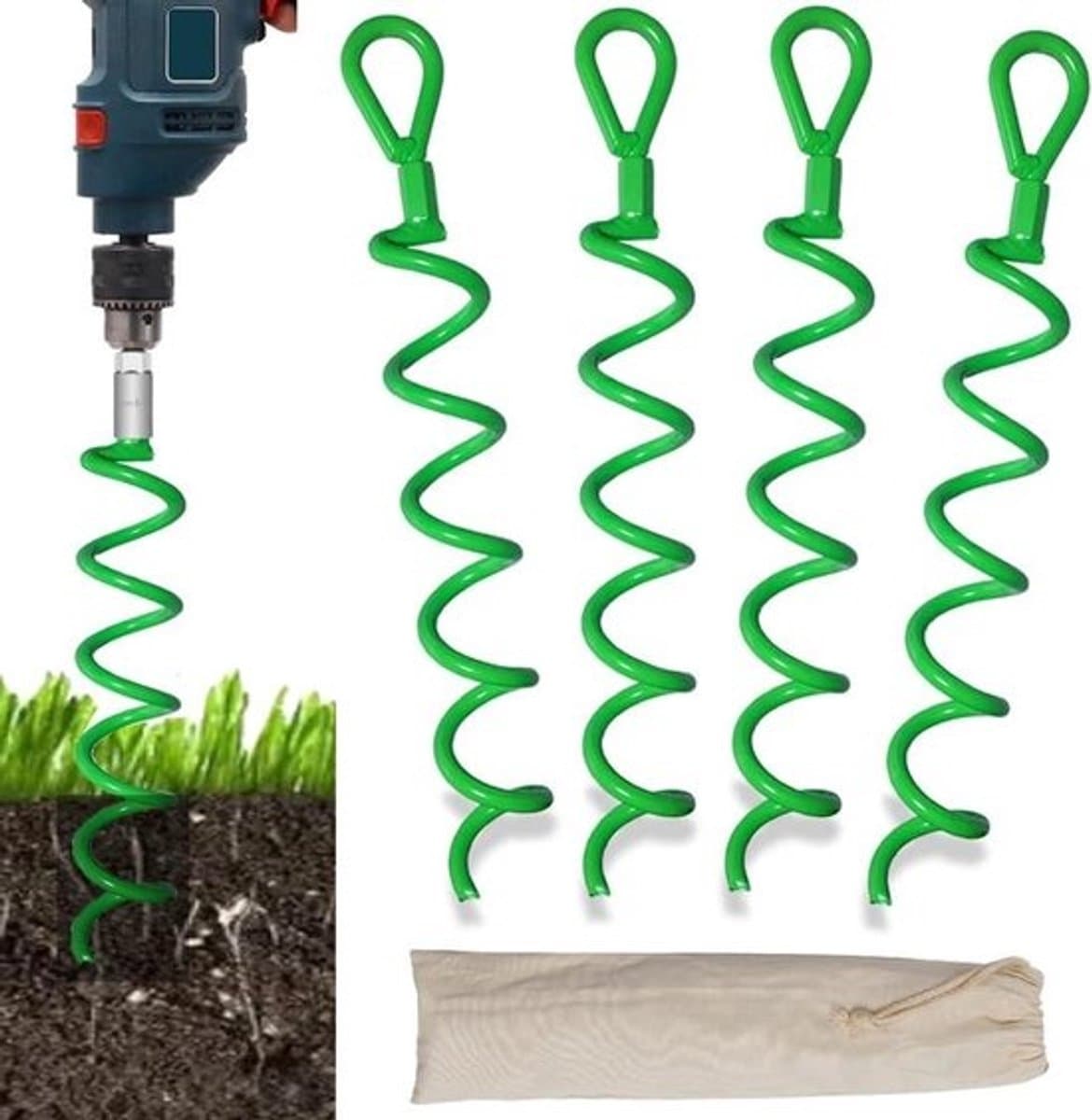 Spiraal Grondankers - Tentstokken Schroefankers - Buiten Beveiligen - Zware Grond Verankering - 15 inch 4-pack - Lichtgroen