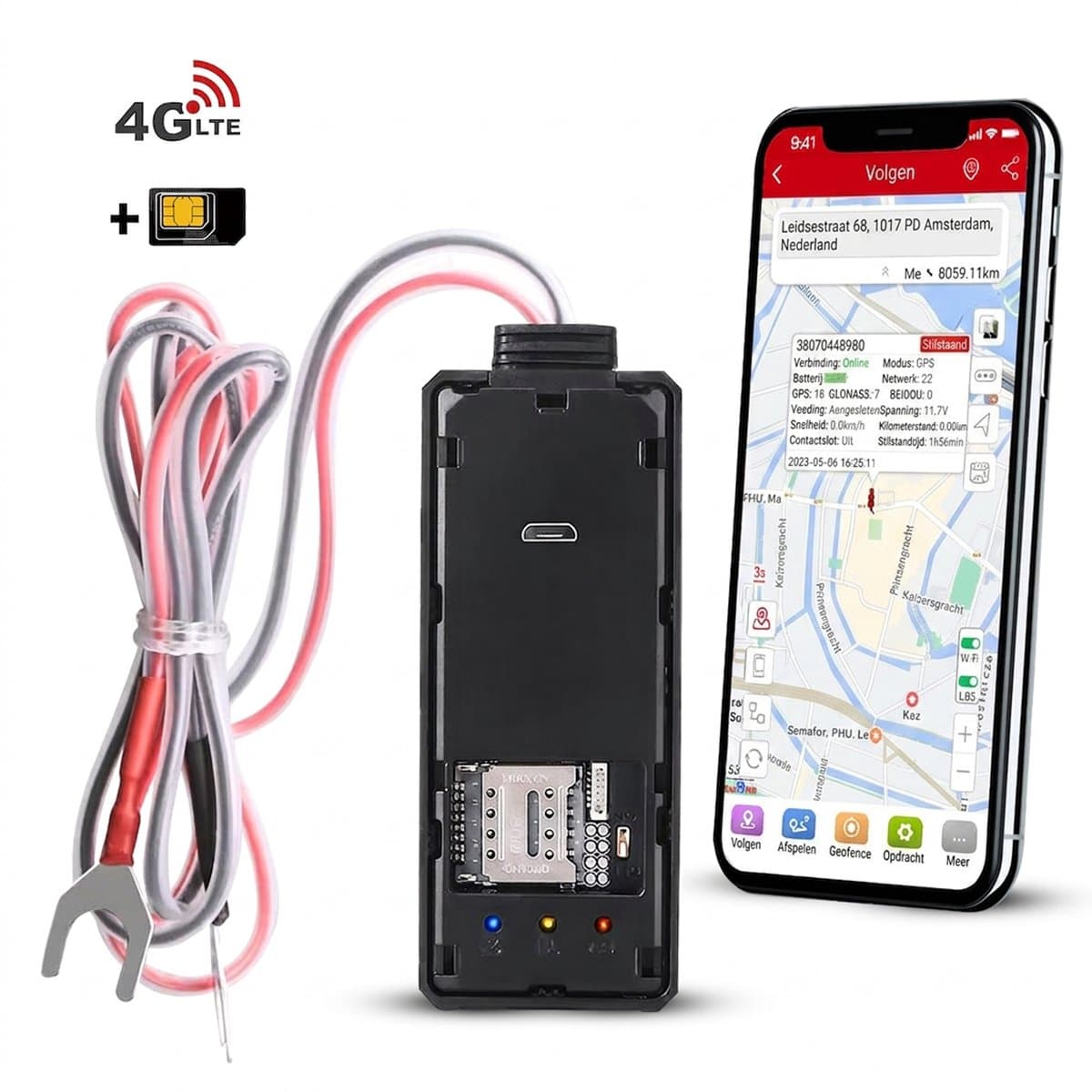 Woegel GPS Tracker Auto 9-95V – GPS Tracker Auto Volgsysteem – 4G/2G – Europa dekking – iOS & Android