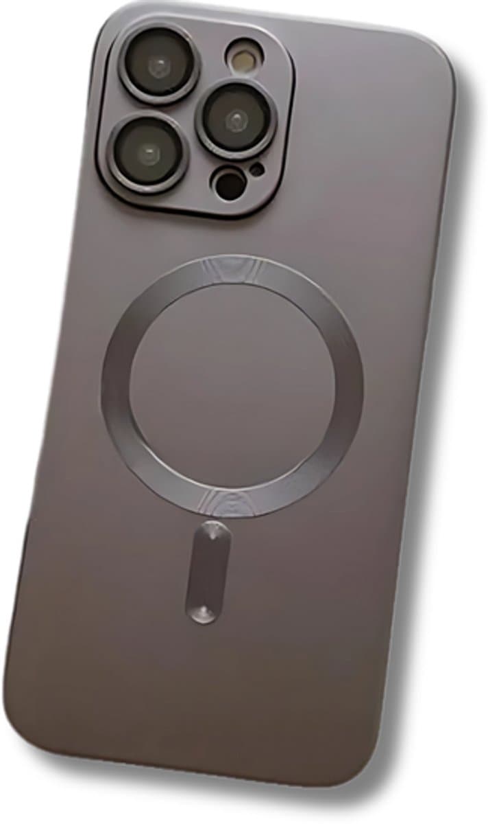 Voor iPhone 15 Pro MagSafe Silicone Hoesje met Camera Glass Protector / Luxe en Sterke Bescherming / Grijs