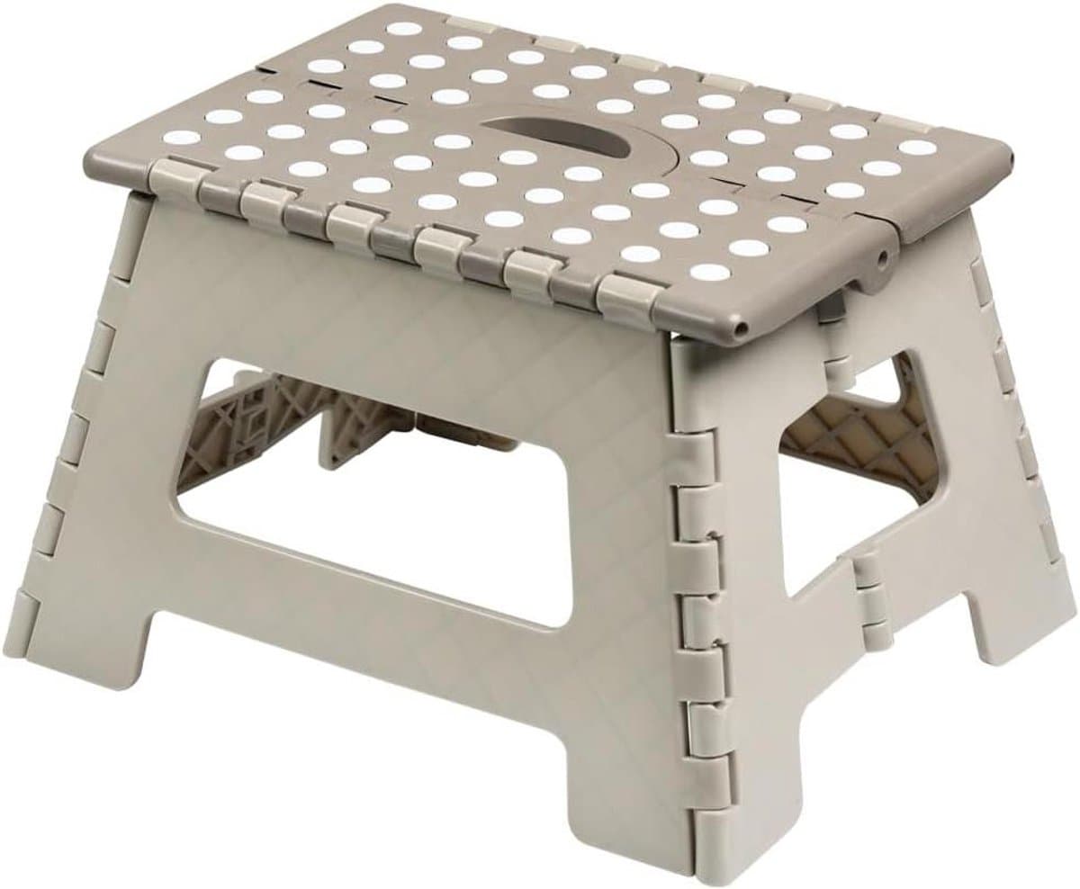 Inklapbare Opstap - Krukje Voetenbankje - Hoge Kast Bereiken - Getest Veilig - 22 cm Hoog - Wit Beige