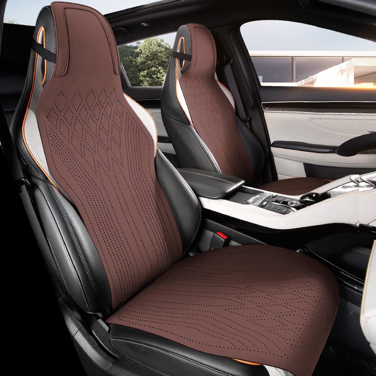 AIM Autostoelbeschermer – Luxe PU Imitatieleer Zit- en Rugkussen - Set van 2 – Ford Ranger 2 – Airbag Compatibel - M11 - Koffiebruin