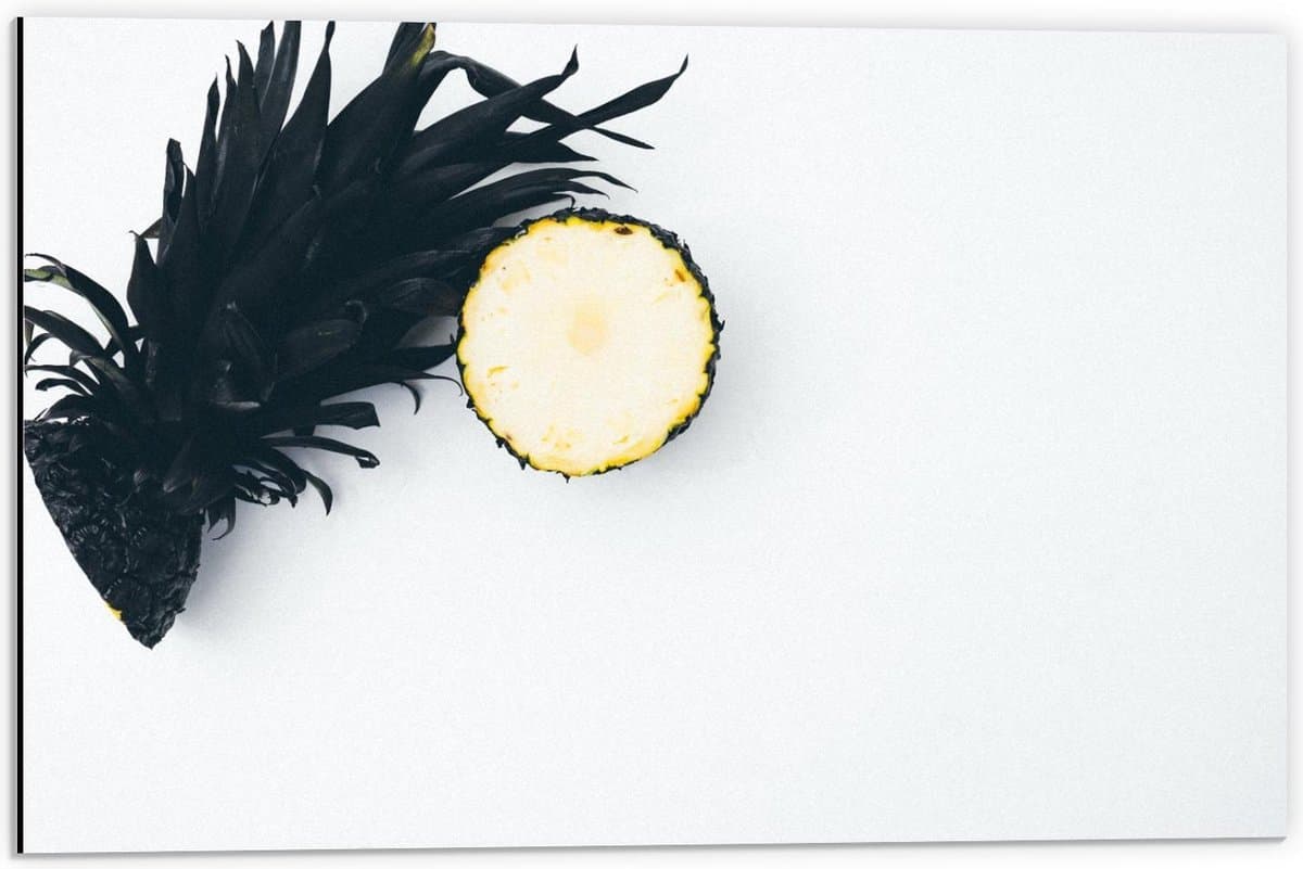 Dibond - Zwart Geverfde Ananas  - 60x40cm Foto op Aluminium (Wanddecoratie van metaal)