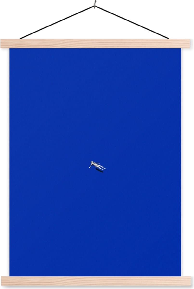 Posterhanger incl. Poster 60x80 cm - Schoolplaat - Vintage - Blauw - Vrouw - Textielposter - Blanke latten