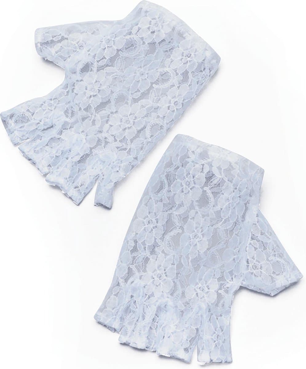Carnaval verkleed korte kanten handschoenen voor dames - wit - M/XL - polyester