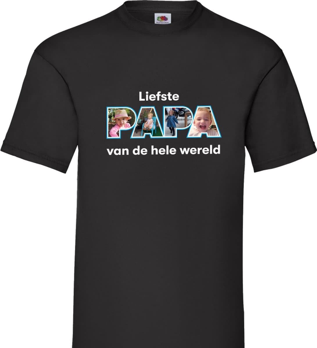 Vaderdag T-shirt Papa Opa met jouw foto's zwart maat S Papa