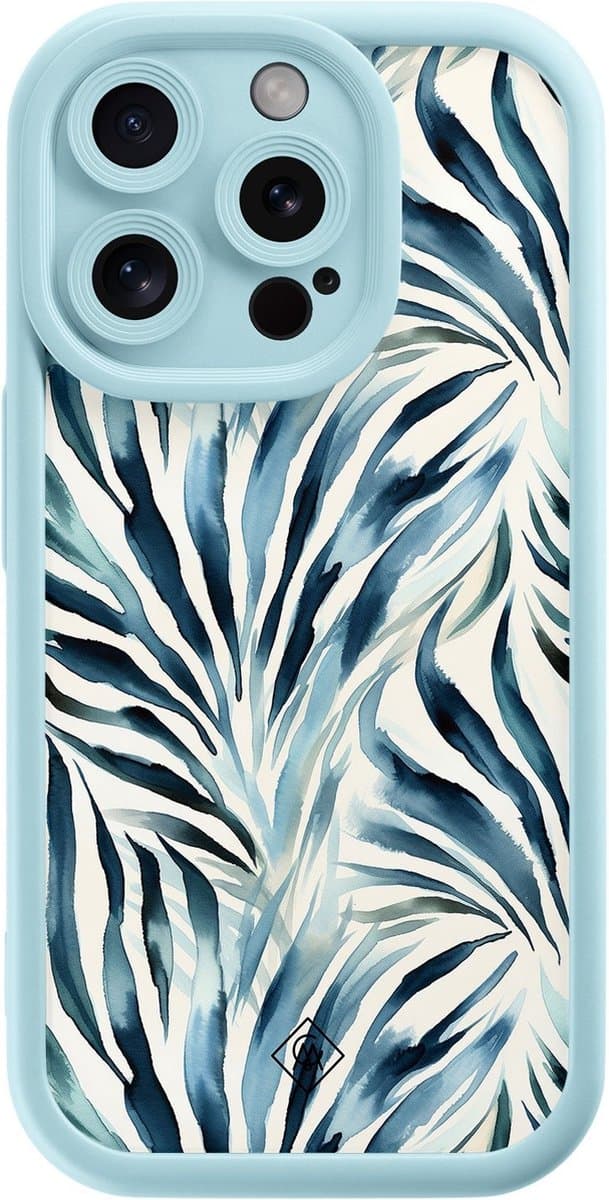 Casimoda® hoesje - Geschikt voor iPhone 13 Pro - Japandi Waves - Effen telefoonhoesje met lensbescherming - Siliconen/TPU - Backcover - Blauw