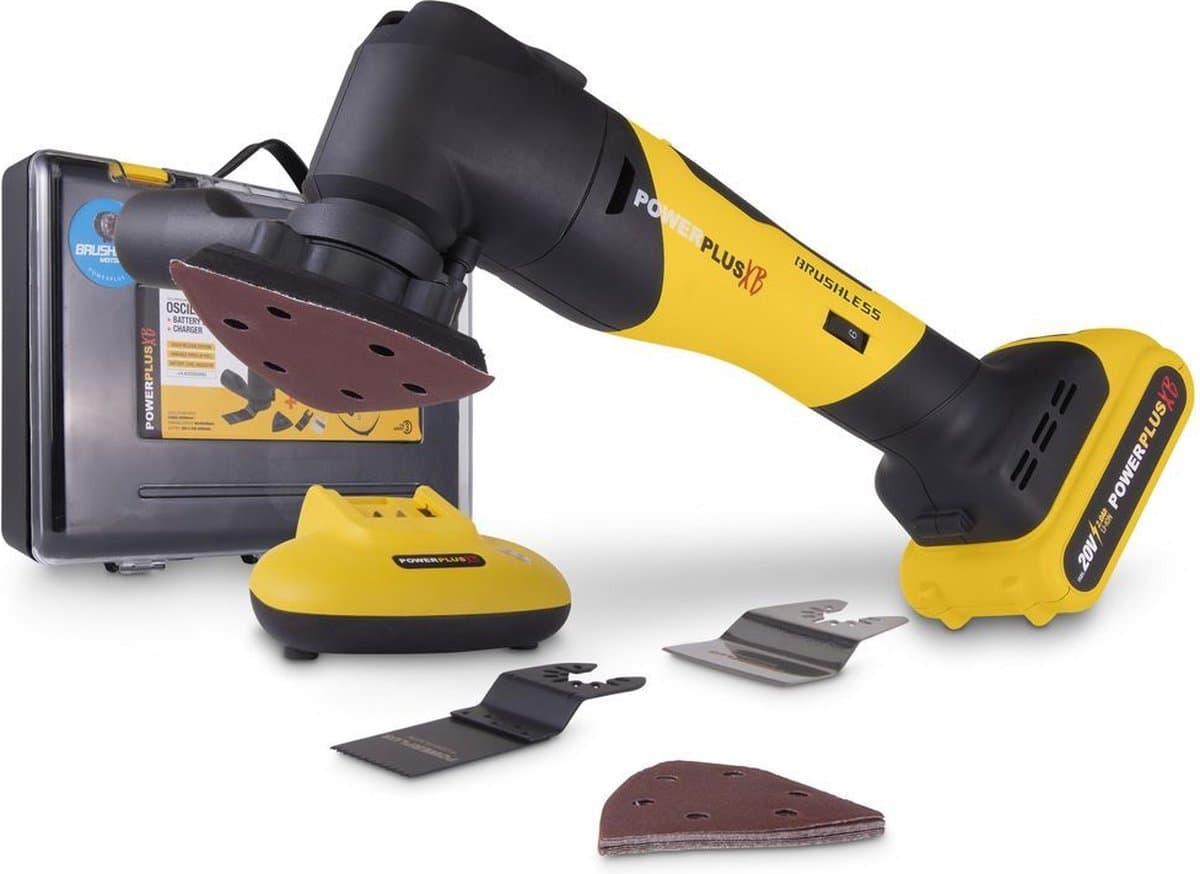 POWERPLUS POWXB40020 20V Draadloze Oscillerende Multitool met Borstelloze Motor, 6 Snelheidsinstellingen, Snelle Ontgrendeling, 2000mAh Accu, Oplader en Koffer