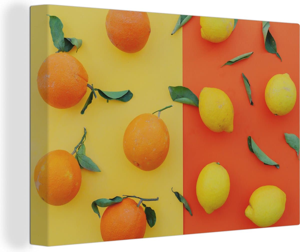 Canvas Schilderij Citroen - Sinaasappel - Oranje - Geel - 60x40 cm - Wanddecoratie
