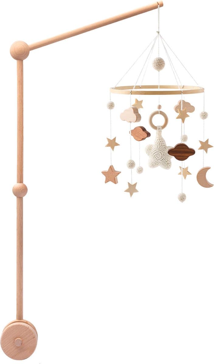 Baby Mobiel Sterren + Houten Mobiel Houder - Boxmobiel – Babyshower Cadeau Baby Mobiel – Wieg Mobiel – Kraamcadeau