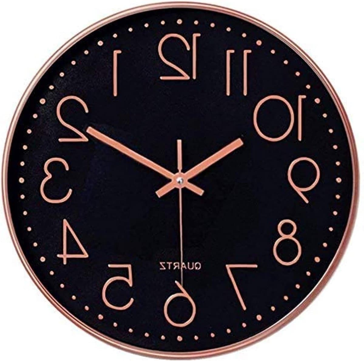 Moderne 12 Inch Wandklok - Stille Quartz Klok voor Keuken, Kantoor en Woonkamer - Batterij Aangedreven Decoratie in Zwart en Roségoud