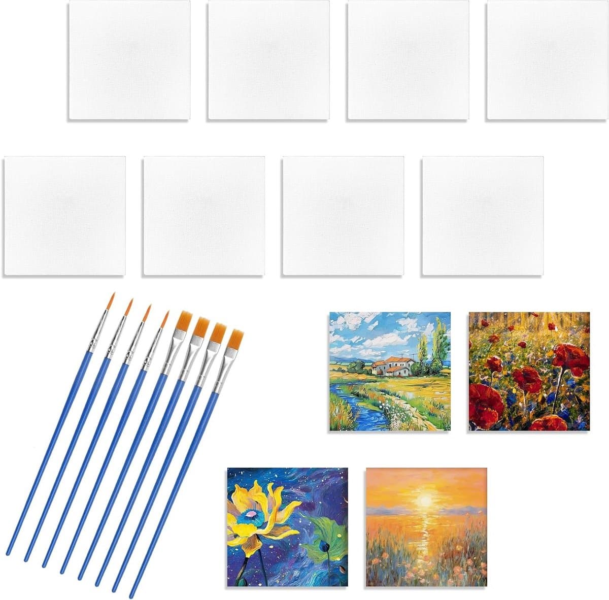 Mini Canvas Set van 12 Stuks, 7.5 x 7.5 cm, Magnetisch Schilderen, Koelkastdecoratie en Creatief Knutselen