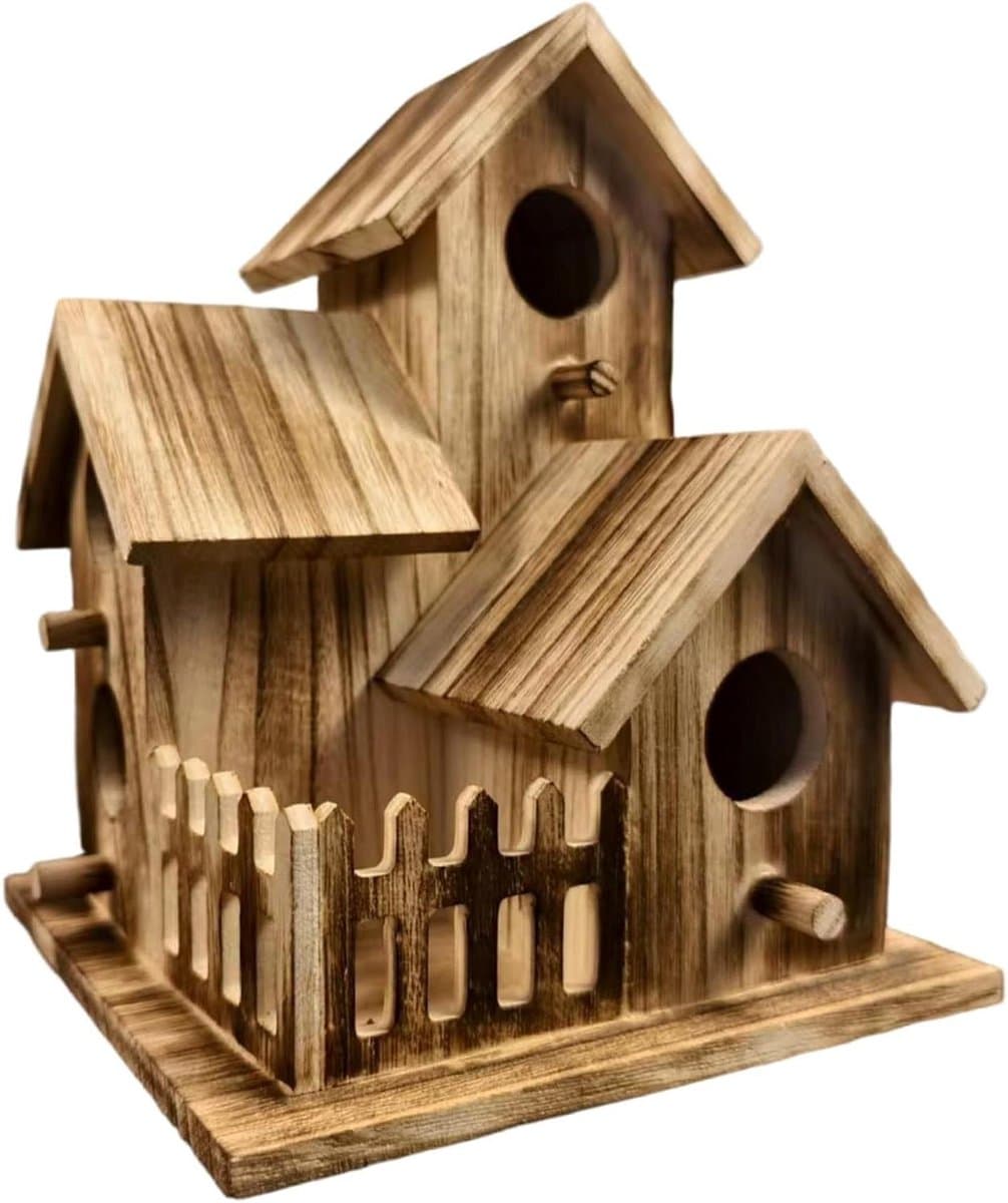 Houten Vogelhuis - Vogelbox Buiten - Vogels Laten Nestelen - Weerbestendig Hout - 16x20.5 cm - Donkerbruin