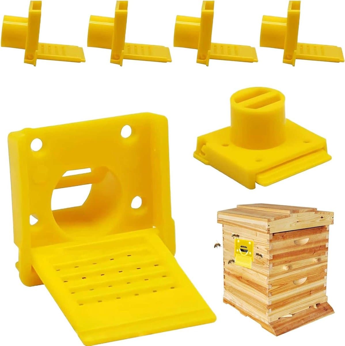 Bijen Ingangsverkleiner - Bijkast Deurverkleiner - Bijenkast Beheer - Geïntegreerde Ventilatie - 6.5x5x3.5 cm - Geel