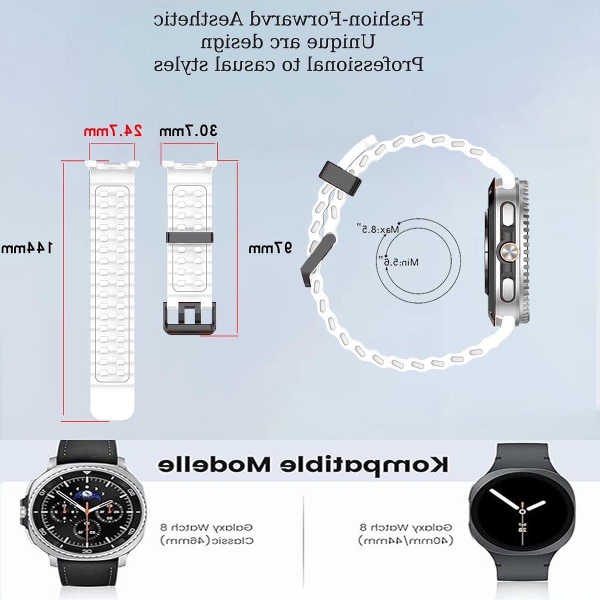 Zachte en Ademende Siliconesportband voor Samsung Galaxy Watch 8 Classic 46mm en 44mm, Ideaal voor Sport en Dagelijks Gebruik