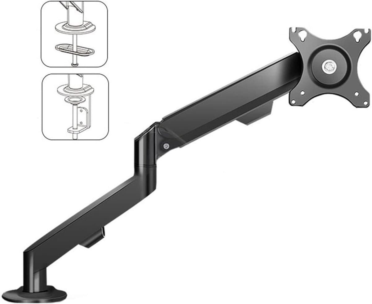 Monitor Arm - Enkele Bevestiging - Bureau Organisatie - Gasveer Verstelbaar - 17-30 Inch - Zwart