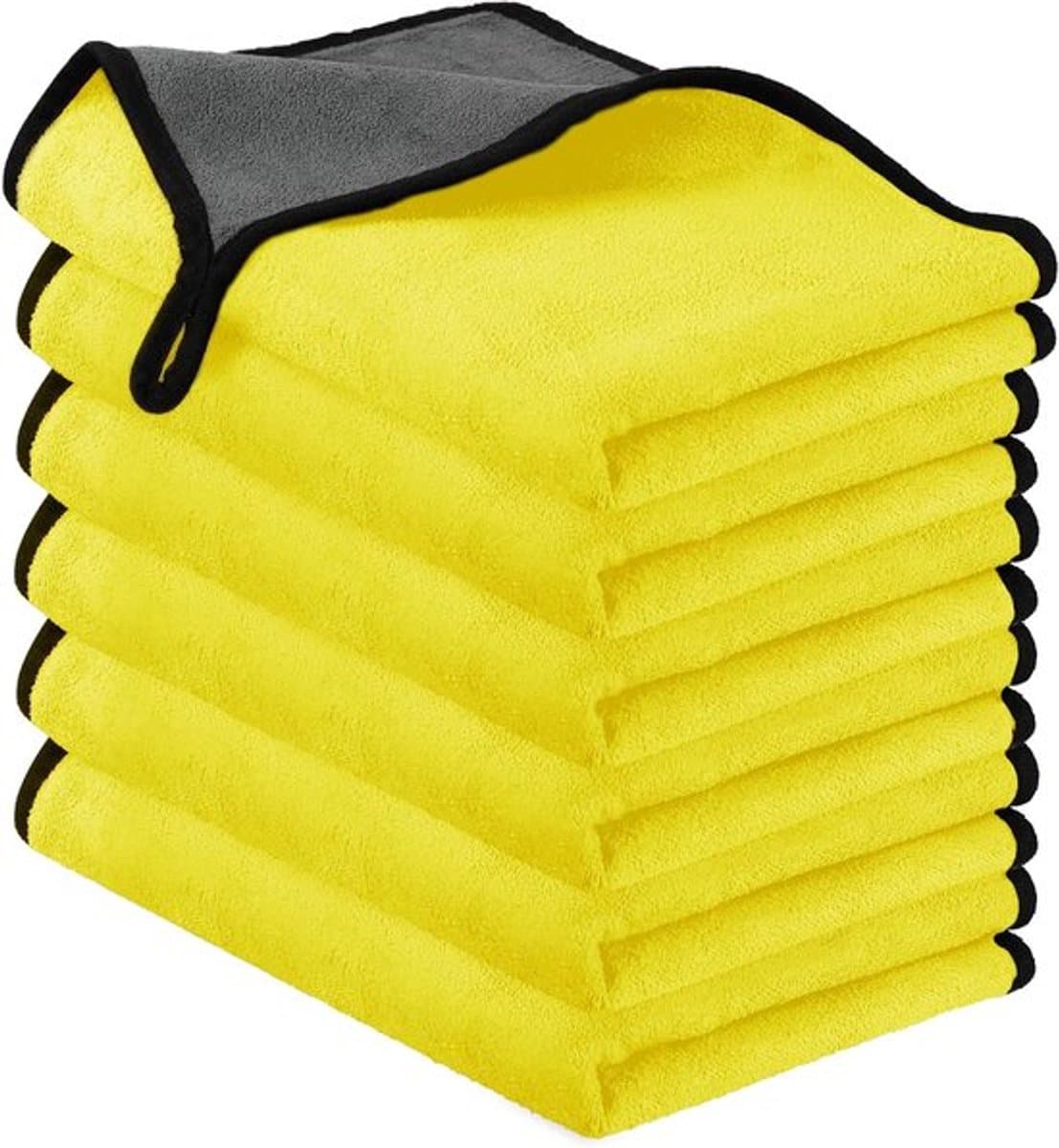 Microvezelreinigingsdoeken, 6-pack autoreinigingsdoeken, dubbellaags verdikte microvezeldoeken, pluisvrij, superabsorberende reinigingsdoeken voor het wassen, drogen en detailen van de auto, geel, 40x30cm