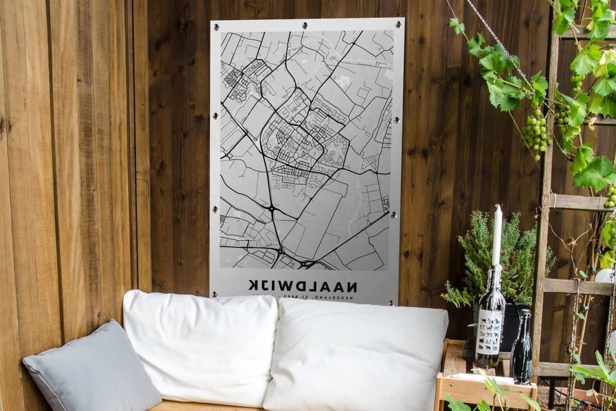 Tuin Poster - Stadskaart Doek - Buiten Decoratie - UV Bestendig - 80x120 cm - Zwart Wit