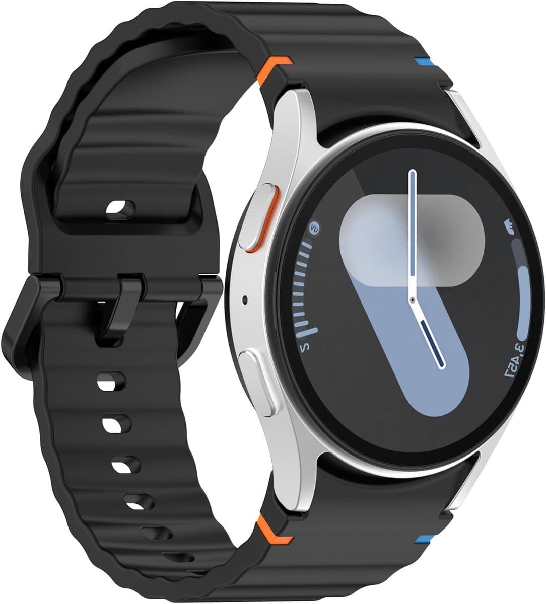 Zachte silicone sportband voor Samsung Galaxy Watch 7/6/5/4, geschikt voor 40/44mm en 45/47mm, zonder openingen, zwart