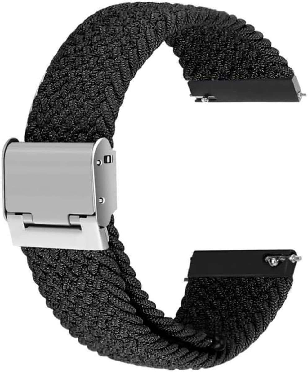 Verstelbare gevlochten nylon horlogeband voor heren en dames, comfortabel en geschikt voor smartwatches en traditionele horloges, 20mm/22mm, zwart, duurzaam en stijlvol