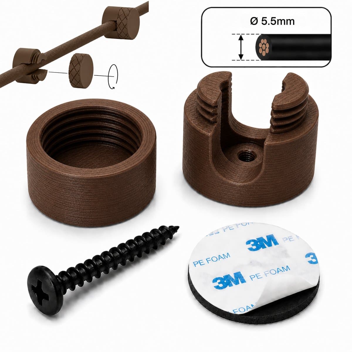 8.0mm Set Van 12 Stuks - Kabelhouder Muur - Kabel Clips - Kabel Management Voor Zware Kabels - Roasted Chestnut