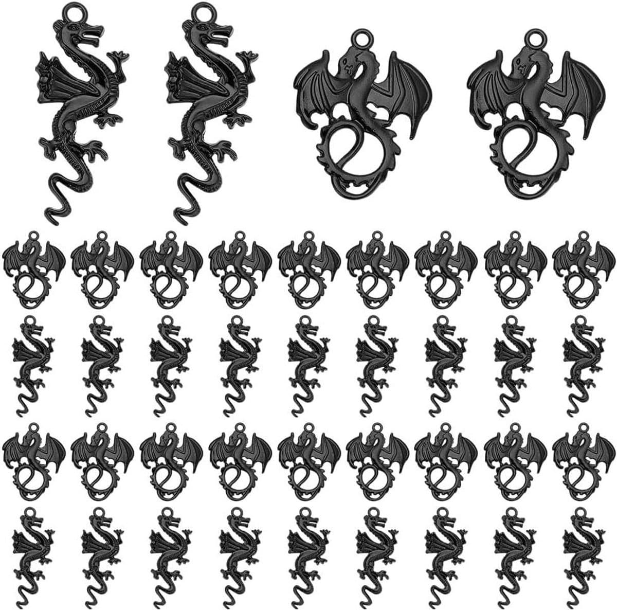 Draak Bedels - Hangers Sieraden - Sieraden Maken - Twee Stijlen - 40 Stuks - Zwart