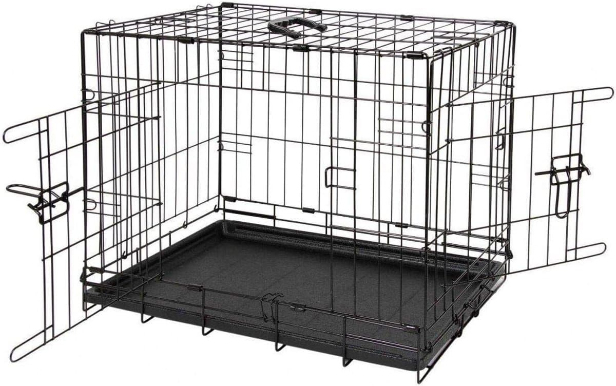 Hondenkrat Heavy Duty - Hondenopvang Bench - Huistraining Reizen - Dubbele Deuren - 77 x 48 x 55cm - Zwart