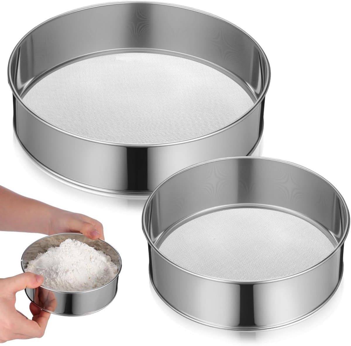 Flower Mesh Zeef Set van 2 Stuks RVS met Verschillende Maasgrootten voor Bakken, Koken en Keuken Gebruik