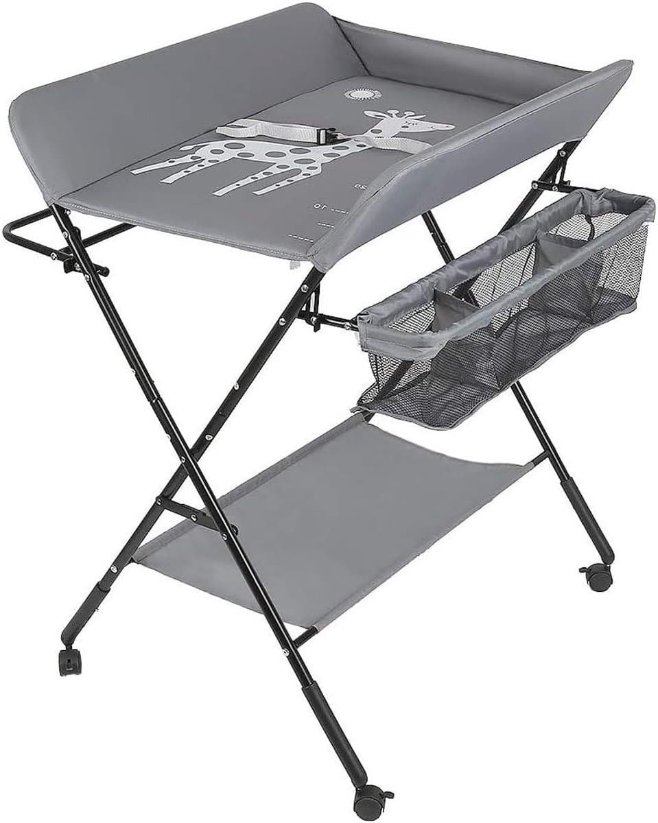 Opvouwbare commode - Luiertafel baby - Babyverzorging thuis - Met veiligheidsgordel - Ergonomisch ontwerp - Grijs