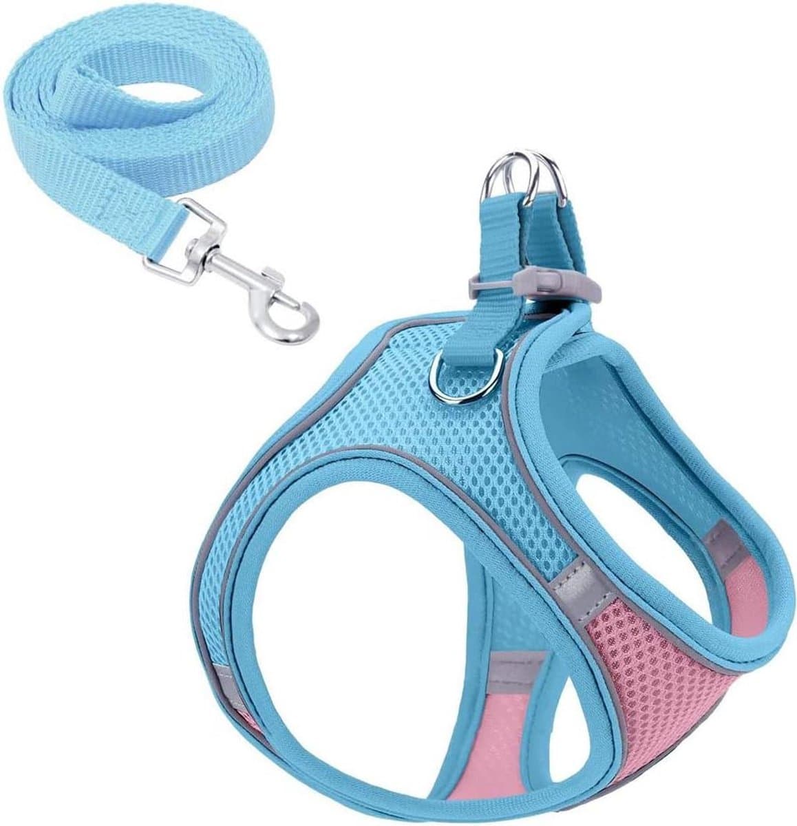 Hondentuig met Leiband - Harnas voor Honden - Veilige Wandelingen - Reflecterend Ontwerp - Maat S - Blauw Roze