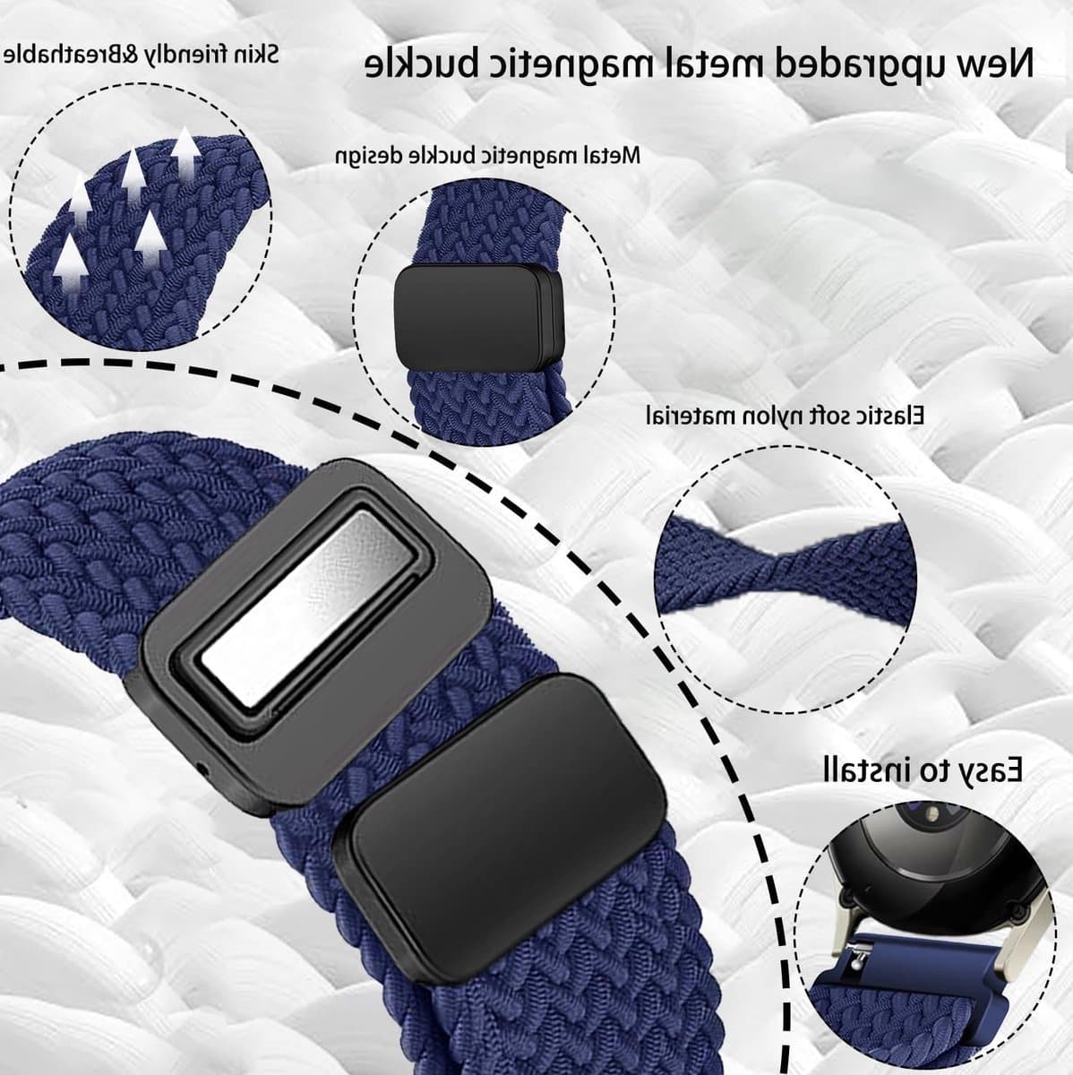 Woven Nylon Horlogeband 18mm 19mm 20mm 22mm met Magnetische Sluiting voor Garmin, Galaxy en Amazfit - Unisex Vervangband met Snelle Bevestiging