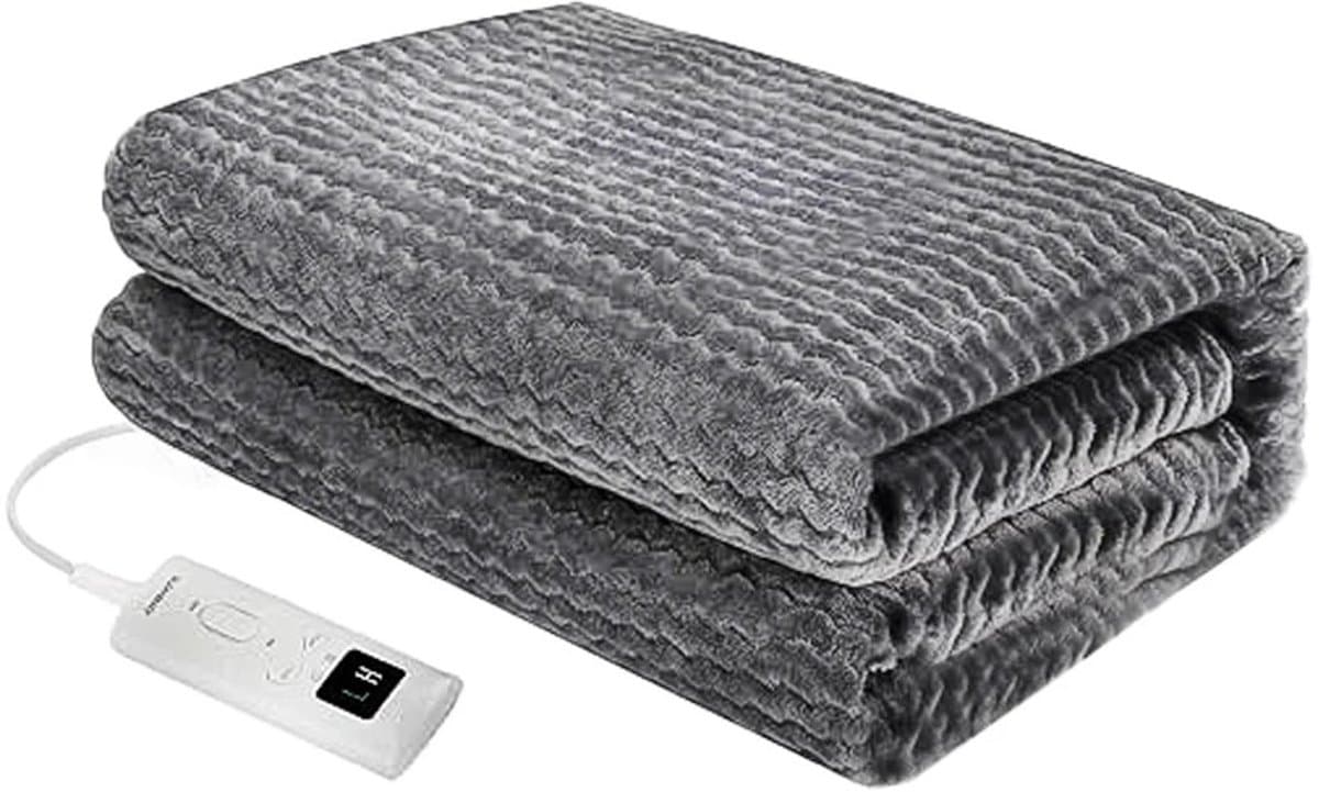 Linkforu - Machinewasbaar - Elektrische Verwarmd Onderdeken – Plaid - 9 Verwarmingsniveaus – 160 x 0.80 mtr. - 12 Volt - Grijs