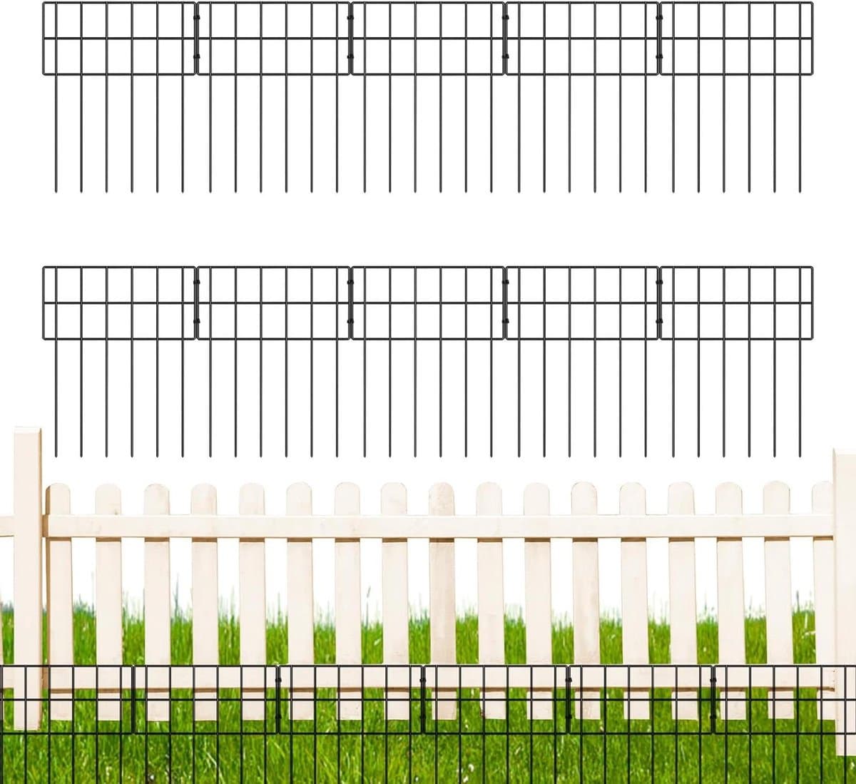Tuingrens 10 Stuks - Afrastering Hek - Dieren Buiten Houden - Weerbestendig IJzer - 24 Inch Hoog - Zwart