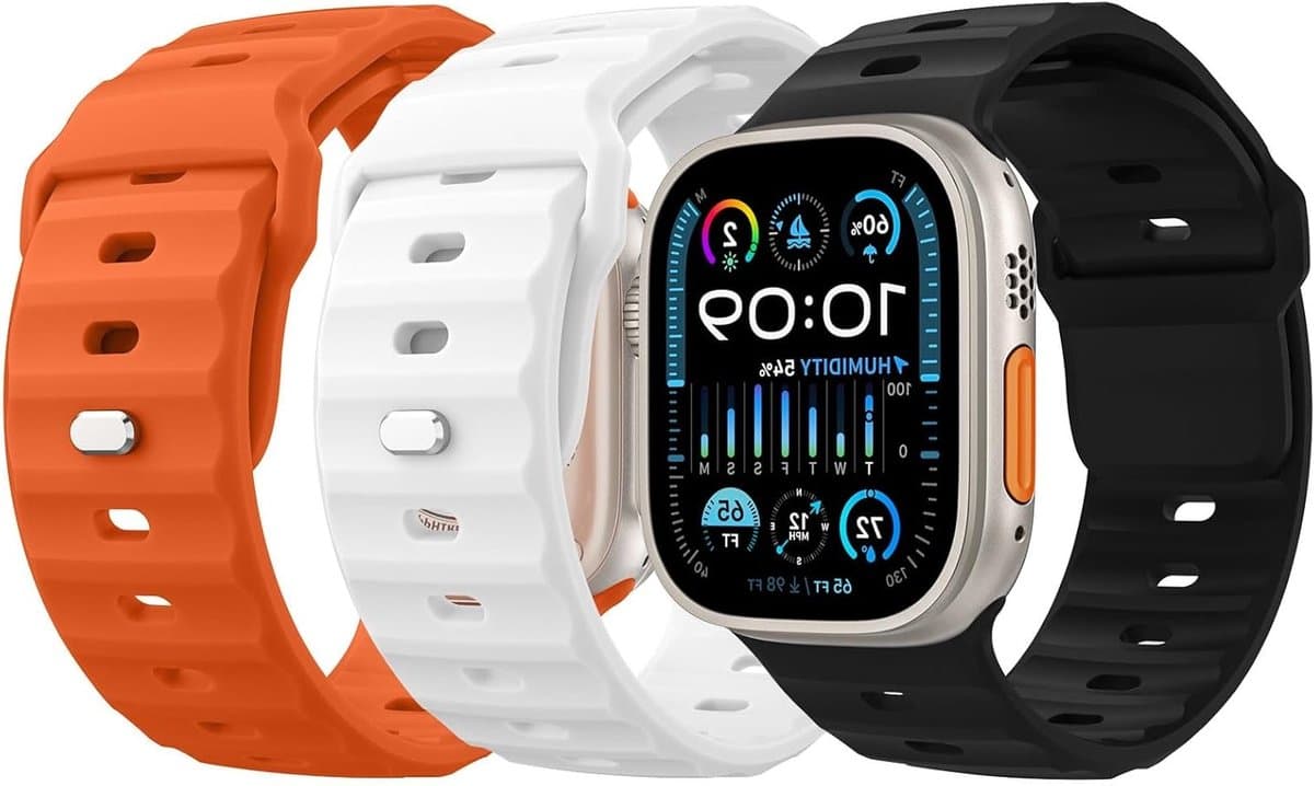 3-Pack Ocean Band Geschikt voor Apple Watch Ultra 2 en Series 1-11, Siliconen Vervangband voor Mannen en Vrouwen, Comfortabele en Duurzame Horlogeband