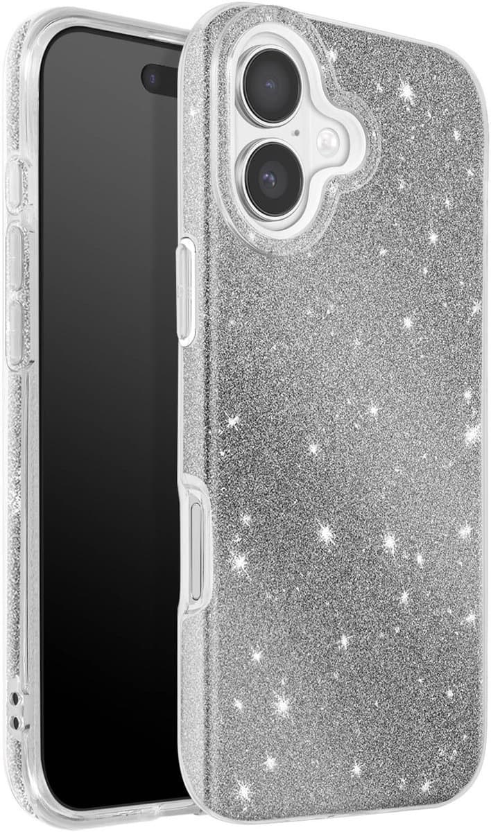 YPCd – Glitter Hoesje Geschikt voor Apple iPhone 17 – Zilver – Luxe Sparkle Backcover – Siliconen Case met Schokbescherming & Verhoogde Randen